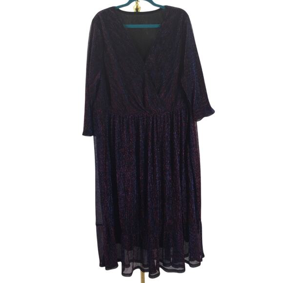 BLOOMCHIC 22-24 3X Plus Luxe Mesh Pleated Elastic Waist Wrap Midi Dress NWT B101 - Picture 3 of 10